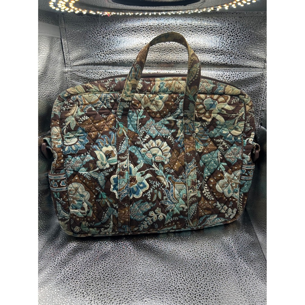 Vera Bradley Mesa Brown Quilted Laptop Bag Floral Tech Case Blue Brown Cotton